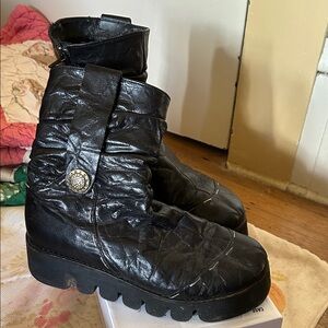 Mango Textured Black Ankle Boots with Silver Button